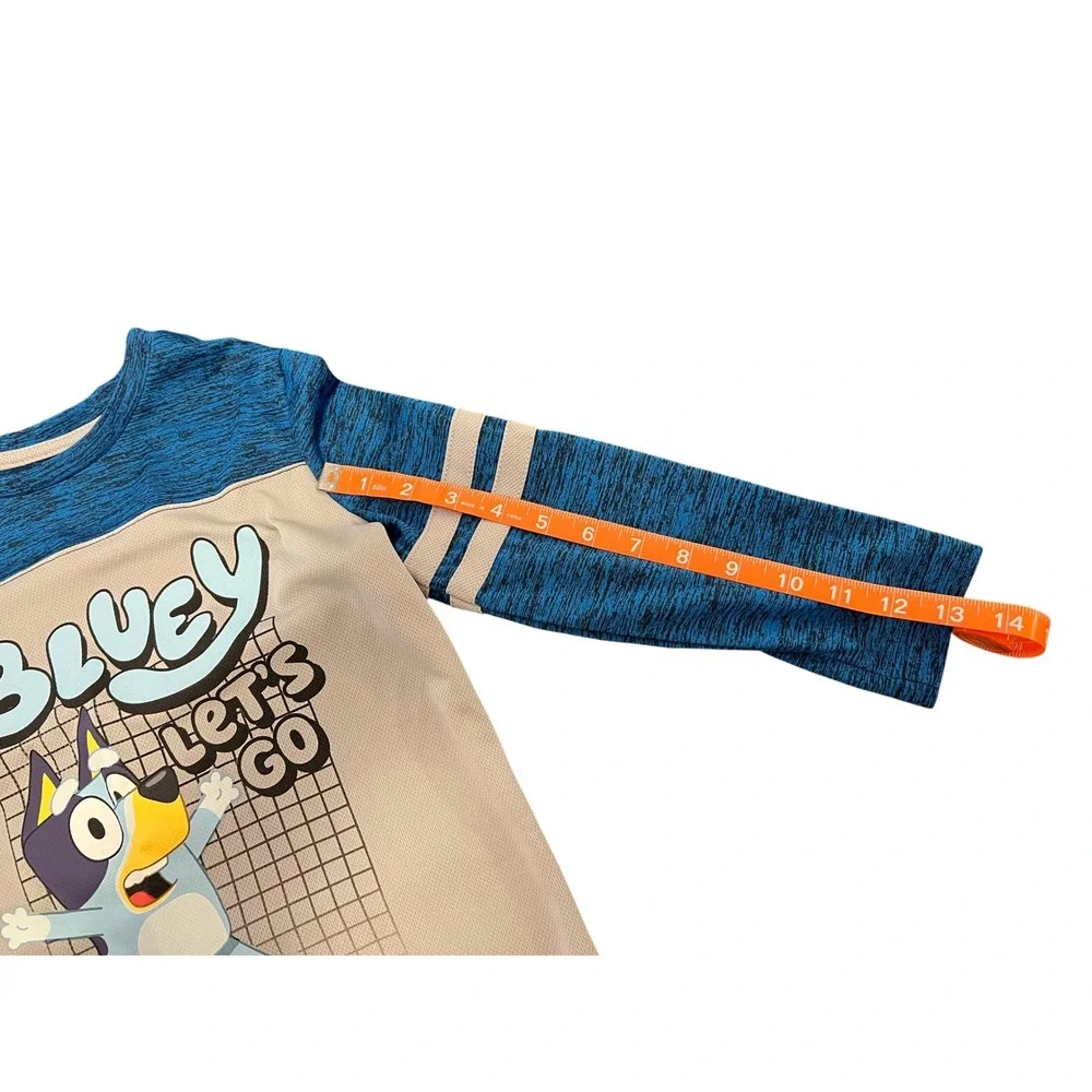 Bluey Lets Go Boys Graphic Long Sleeve Shirt Blue Gray Space Dye Active Top 3162